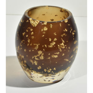 Lucite Gold Flake Amber Votive Candleholder Nicole Miller New York MCM Mid Mod